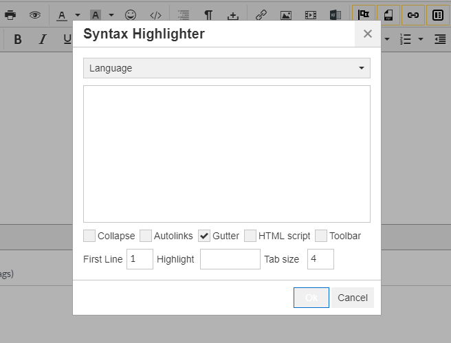 Syntax Highlighter Dialog